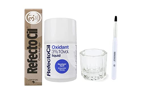 REFECTOCIL COLOR KIT- Light Brown Cream Hair Dye + Liquid Oxidant 3% 3.38 oz + Mixing