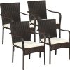RELAX4LIFE Patio Dining Chairs 4-Piece Stackable Wicker Chairs, Outdoor PE Rattan