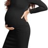 Ribbed Turtleneck Maternity Dress with Long Sleeve(S-XXL)/Side Ruched Maternity