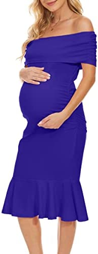 Ruched Mermaid Off Shoulder Dress/Maternity Bodycon Dress Summer Baby Shower