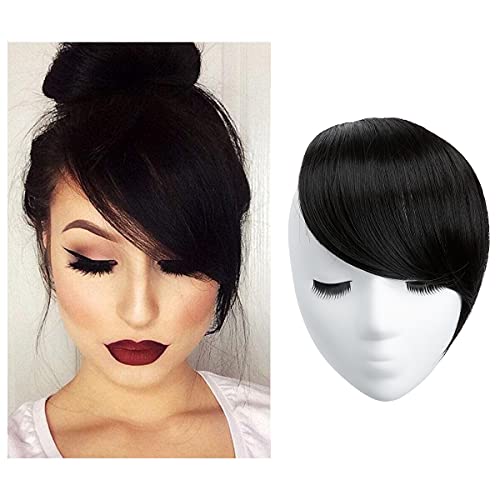 SARLA Side Hair Bangs Clip in Off Black One Piece Straight Synthetic Bangs Extension
