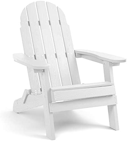 SERWALL Folding Adirondack Chair, Weather Resistant Wood-Like Patio Porch Backyard