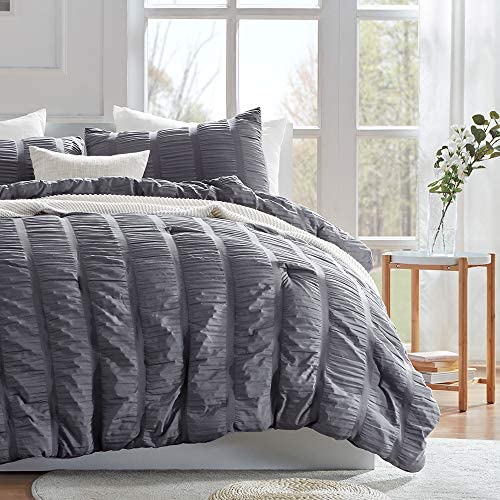 SLEEP ZONE Luxury Seersucker Queen Comforter Set 3-Piece, Fluffy Soft Down