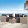 SOLAURA 5-Piece Patio Sectional Furniture Patio Half-Moon Set Brown Wicker Curved