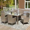 SSLine 7-Piece Patio Dining Set Outdoor Rattan Dining Table with 6 Cushioned Arm