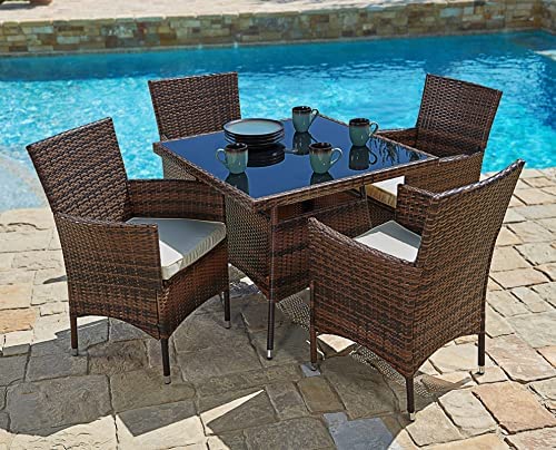 SUNCROWN 5 Piece Outdoor Dining Set All-Weather Wicker Patio Dining Table and Chairs