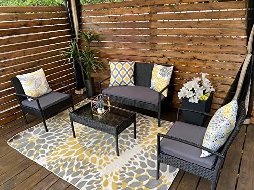 SUSIE'S GARDEN 4 Pieces Small Patio Furniture Set Outdoor Rattan Chair Wicker Bistro