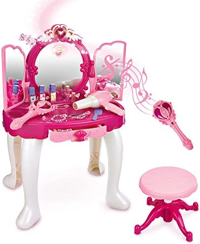 SainSmart Jr. Pretend Princess Girls Vanity Table with Fairy Infrared Control and MP3