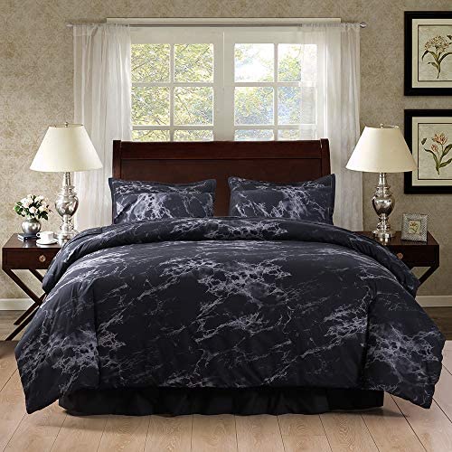 SexyTown Black Marble Bed in A Bag Comforter Set with Sheets,8 Piece King Comforter