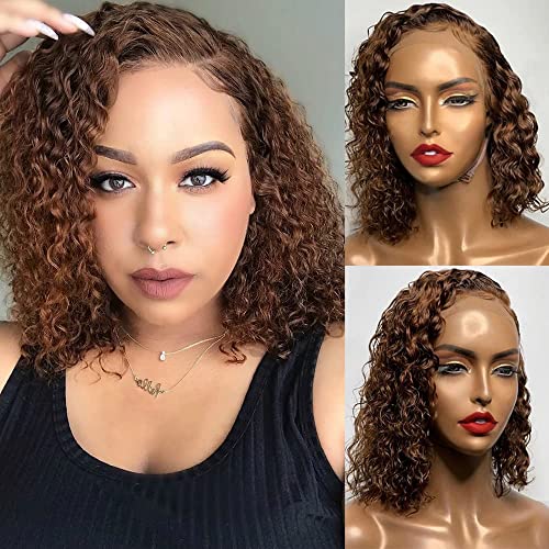 Short Bob Wigs Human Hair HD Transparent Lace Front Wigs 13x4 Chocolate Honey Brown