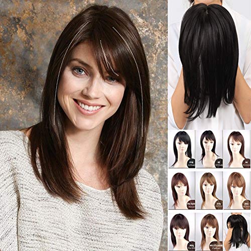Side-Part Straight Topper Clip in Crown Hairpiece with Bangs for Women with Thin Hair