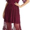 Sodress Women's V Neck Short Sleeve Floral Lace Long Dress Womens Sexy Casual Print
