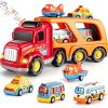 TEMI Toddler Carrier Truck Transport Vehicles Toys - 5 in 1 Toys for 3 4 5 6 7 Year