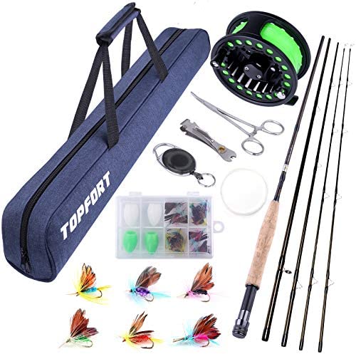 TOPFORT Fly Fishing Rod and Reel Combo Starter Kit, 4 Piece Lightweight