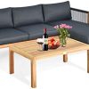 Tangkula L Shape Outdoor Furniture Set, 3 Piece Acacia Wood Patio Conversation Set,