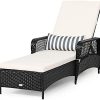 Tangkula Patio Wicker Chaise Lounge Chair, Outdoor Rattan Reclining Chaise w/ 6-Gear