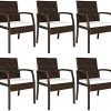 Tangkula Set of 6 Outdoor Dining Chairs, Patiojoy Weather Resistant PE Rattan Patio