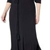 Taylor Dresses Women's Plus Size Long Sleeve V-Neck Solid Jersey Maxi Dress with Lace