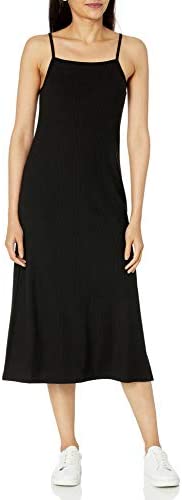 The Drop Women's Leslie Side Slit Strappy Square Neck Loose-Fit Rib Knit Midi Dress,