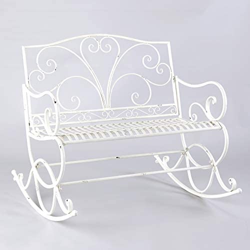 The Lakeside Collection Decorative Wrought Iron Outdoor Metal Rocking Bench - Antique