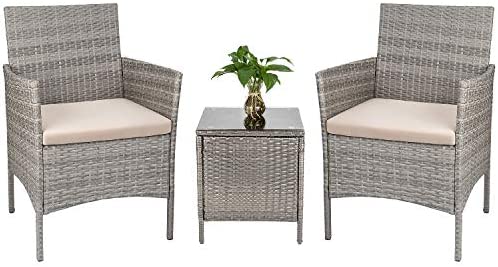 Tozey 3 Pieces Patio Furniture Set Rattan Outdoor Conversation Patio Set with Table