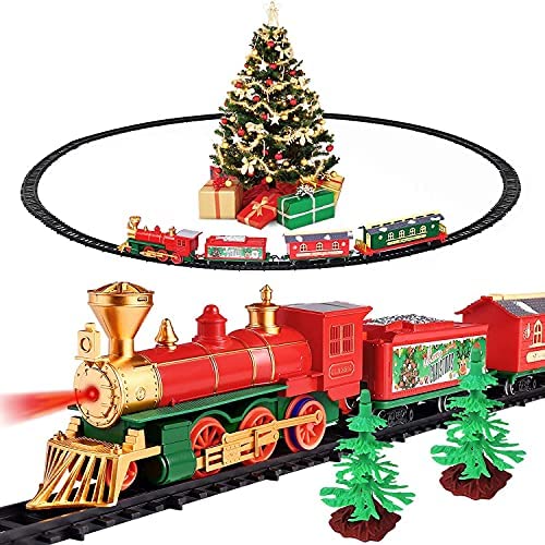 Train Set with Light & Sound,Train Set with Round Shape Tracks Under Tree,Electric
