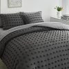 Tufted Dots Bed in a Bag Grey 7 Pieces Queen Size, Soft and Embroidery Shabby Chic