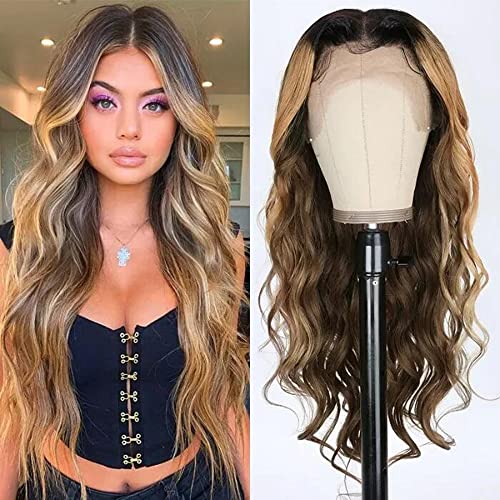 UNICE Ombre Brown with Blonde Highlight 13x4 Lace Front Wigs Loose Wave Human Hair
