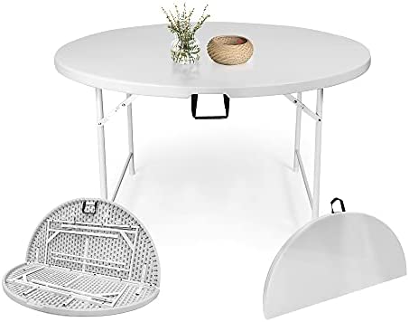 Vilobos Round Folding Table, 53” Dia Portable Plastic Table Comfortable for 6 to 8