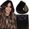 Vivien Ombre Hair Extensions Clip in Real Human Hair 14 Inch 120 Grams Natural Black