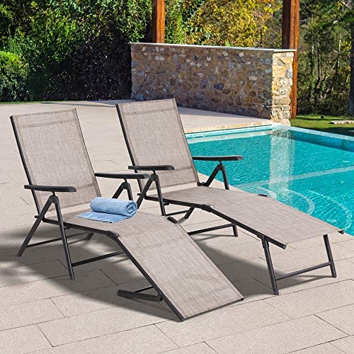 Vongrasig Patio Double Chaise Lounge Chairs Set of 2, Outdoor Adjustable Steel