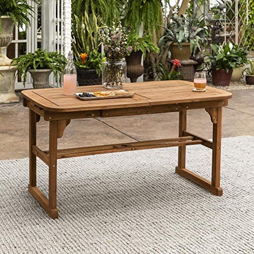 Walker Edison Maui Modern Solid Acacia Wood Slatted Patio Dining Table, 78 Inch,