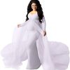 Women's Long Sleeve Off Shoulder Maternity Maxi Photography Dress Tulle Wedding
