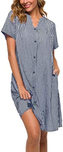 YOZLY House Dress Women Cotton Duster Robe Short Sleeve Housecoat Button Down