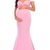 Yuanlar Maternity Off Shoulder Fitted Gown for Photography Photo Shoot Lace Stitching