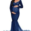ZIUMUDY Maternity Lace Long Sleeve Off Shoulder Mermaid Maxi Photo Shoot Gown Photo