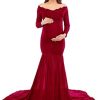 ZIUMUDY Off Shoulder Lace Maternity Gowns for Photoshoot Long Sleeve Wraped