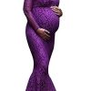 ZIUMUDY Women's Off Shoulder Long Sleeve Lace Maternity Gown Mermaid Maxi Photography