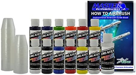 12 Createx Colors Airbrush Paint Set Basic Starter Kit - now includes (FREE) pack of