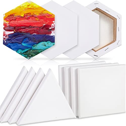 12 Pieces Stretched Canvas Side Length Blank Canvas Triangle Square Hexagon Shape