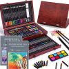 146 Piece Deluxe Art Set with Easel, Wooden Art Box with 2 Drawing Pad, Drawing Kit