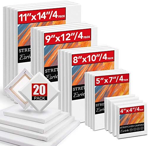 20 Packs Stretched Canvases with Multi Pack 4x4", 5x7", 8x10",9x12", 11x14" (4 of