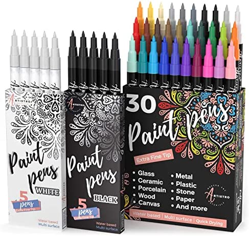 30 Acrylic Paint Markers Extra Fine Tip, 5 Acrylic Black Paint Markers and 5 Acrylic