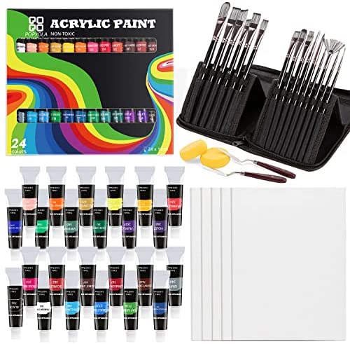 Acrylic Paint Set, 49 Piece Painting Supplies Set, Includes 24 Acrylic Paints, 15