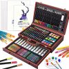 Art Supplies, 129-Piece Deluxe Wooden Art Set Crafts Kit with 2 Sketch Pads, Canvas