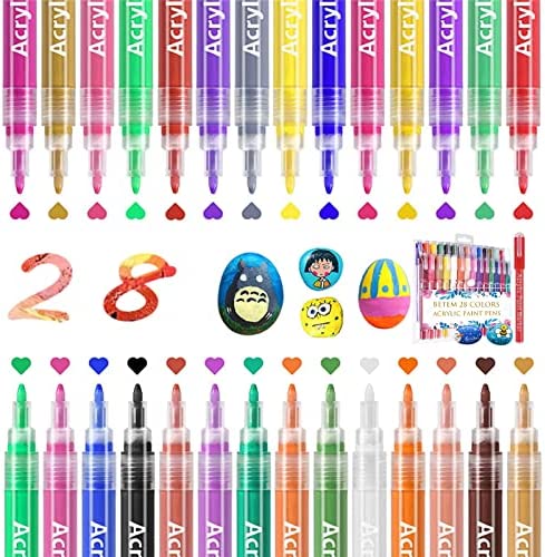 Betem 28 Colors Acrylic Paint Pens Paint Markers, Premium Acrylic Paint Pens for
