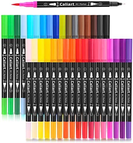 Caliart 34 Dual Brush Pens Art Markers, Artist Fine & Brush Tip Pen Coloring Markers