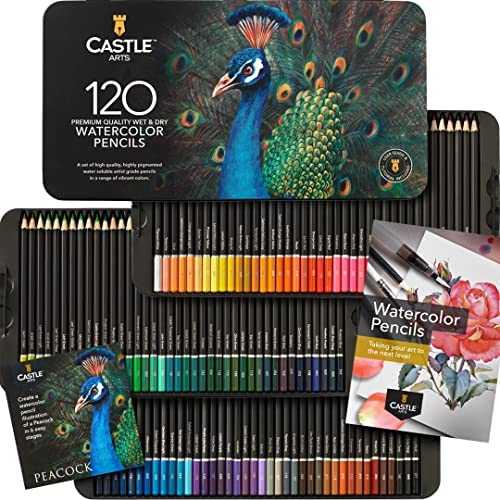 Castle Art Supplies 120 Watercolor Pencils Set | Quality Vibrant Pigments | Draw and