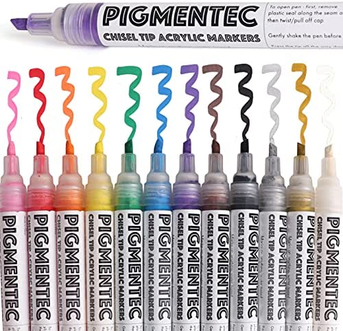 Chisel Tip Acrylic Markers - Set of 12 - Acrylic Paint Pens - Vibrant Art Markers for