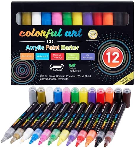 Colorful Art Co. Acrylic Paint Pens – Permanent, Waterproof Pen 12 Pack w/ Reversible